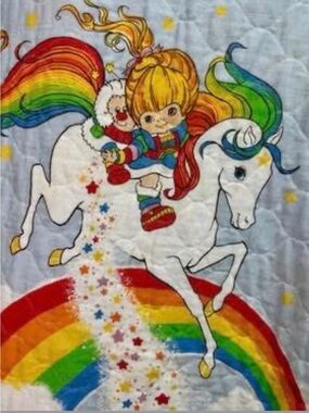 Vintage Rainbow Brite Crib Quilt Blanket Rainbow Unicorn 80s